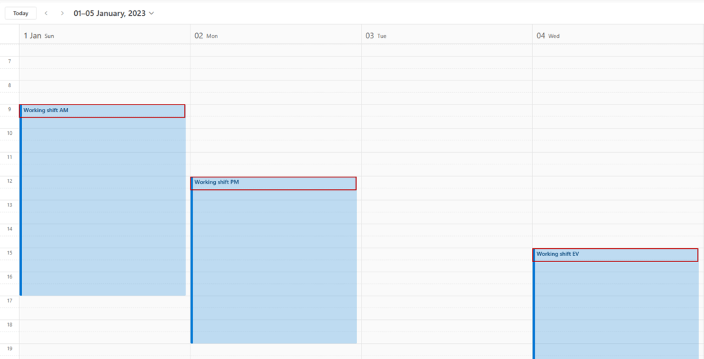 Outlook calendar with events