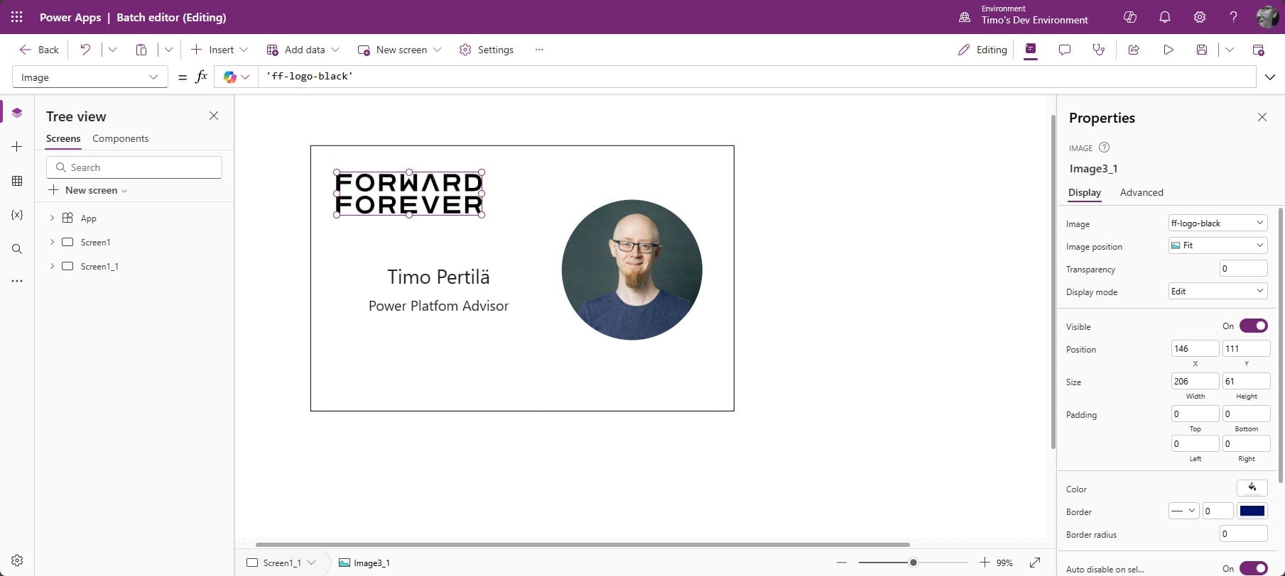 Create employee badges with Power Apps
