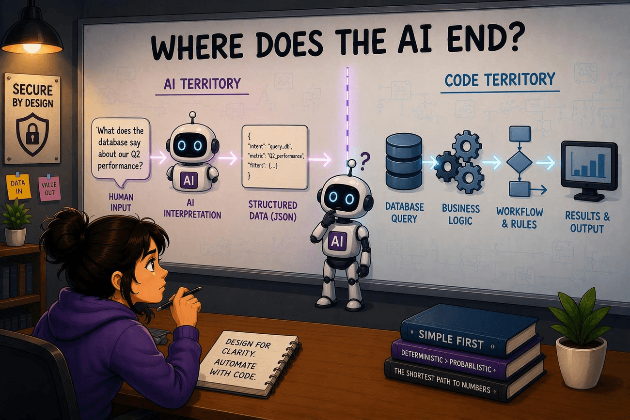 This diagram illustrates the breakdown between AI-governed aspects of a process and those best left to traditional workflow logic.
